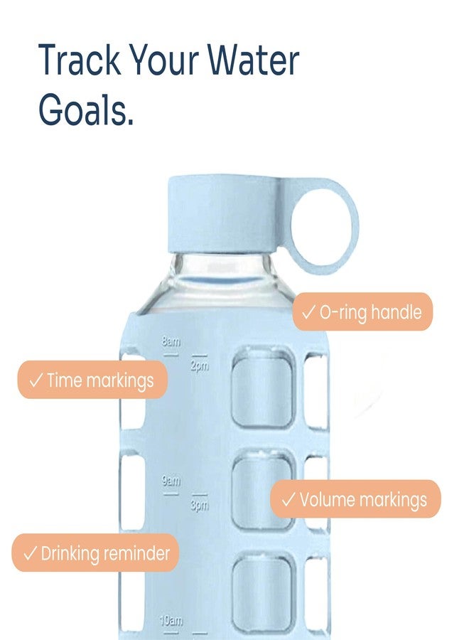 purifyou 40oz / 32oz / 22oz / 12oz Borosilicate Glass Water Bottle with Time & Volume Markers, Silicone Sleeve, Stainless Steel Lid | Reusable Glass Bottle for Water & Juice (40oz Ice Blue) - Image 3